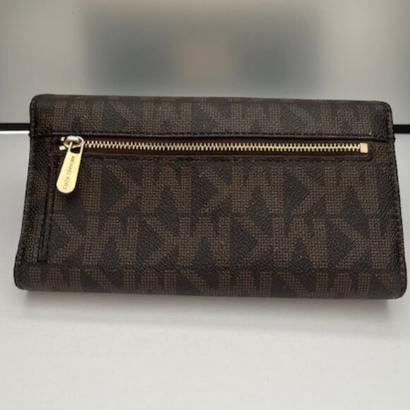 Michael Kors MK Signature Monogram Wallet with Gold Tone Plate Logo & Pullout - Picture 5 of 13